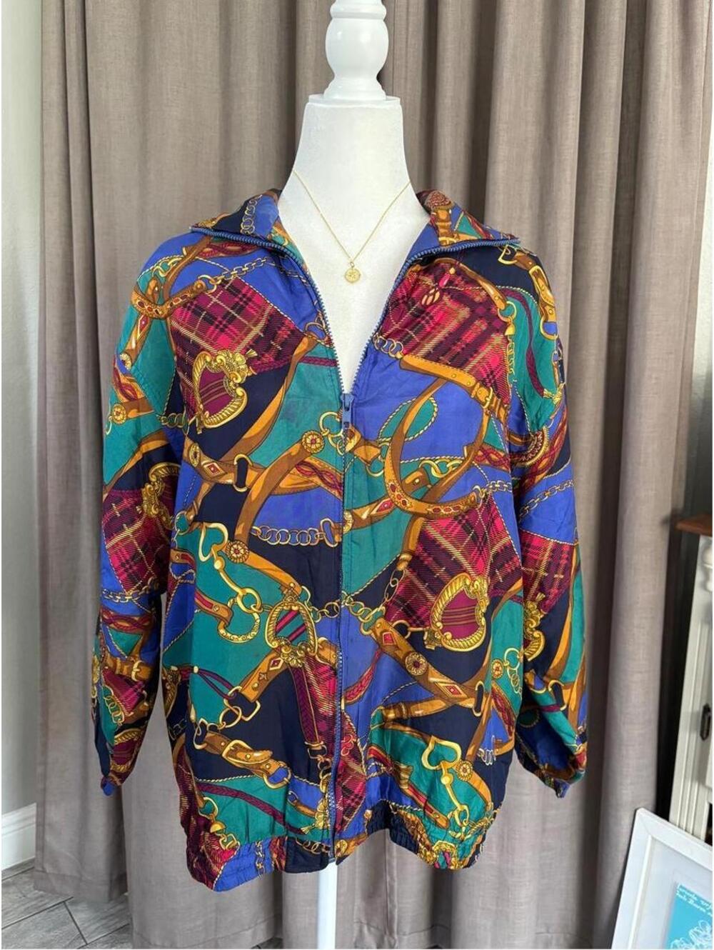 Vintage Avon Style 100% Silk Equestrian Bomber Jacket S